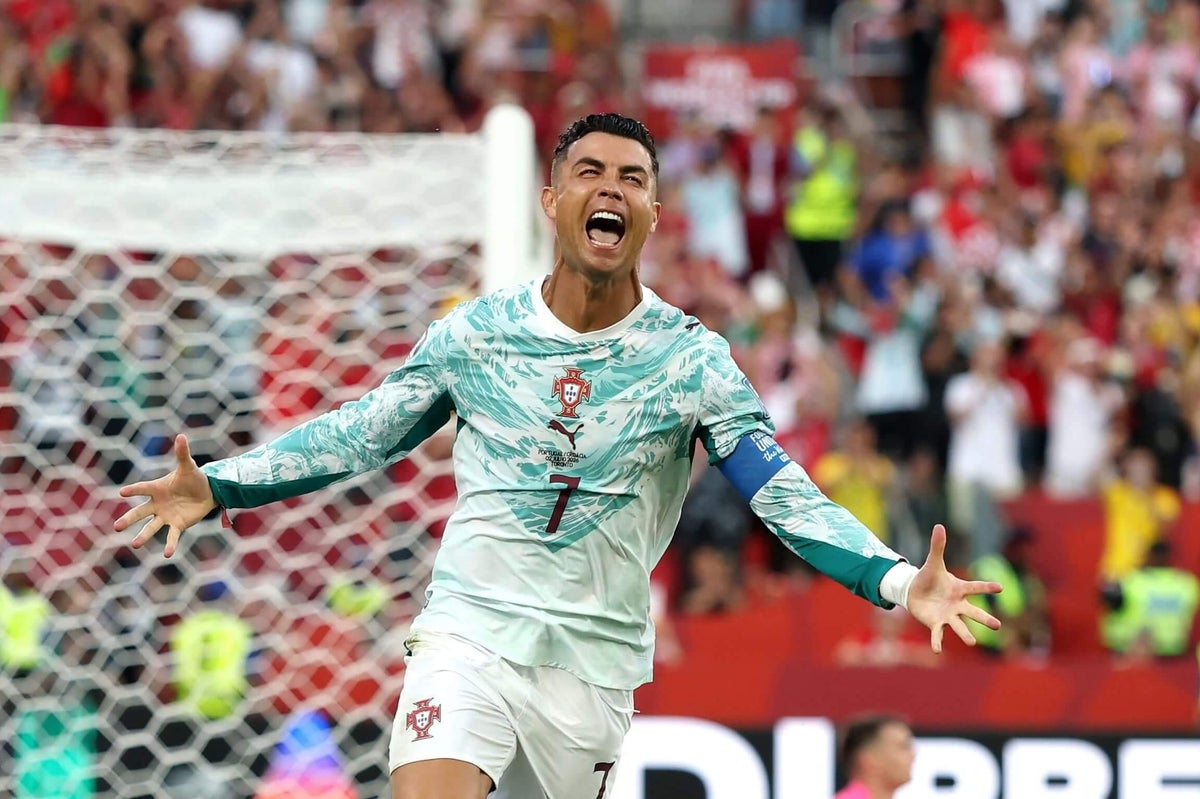 Cristiano Ronaldo beraksi di Piala Dunia 2023